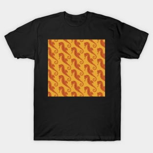 Warm Yellow and Brown Seahorse Pattern T-Shirt